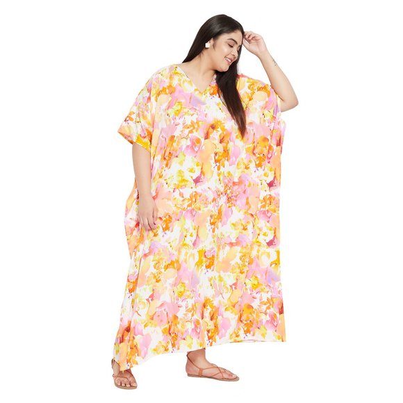 Gypsie Blu Lightweight Floral Printed Caftan Maxi Dress kimono sleeve Night Gown - Picture 5 of 9
